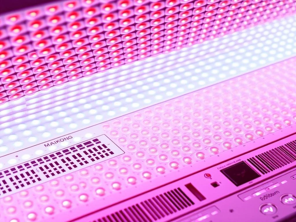 Close-up of MAIKONG Red Light Therapy Bed showing advanced LED array technology Close-up of MAIKONG Red Light Therapy Bed showing advanced LED array technology