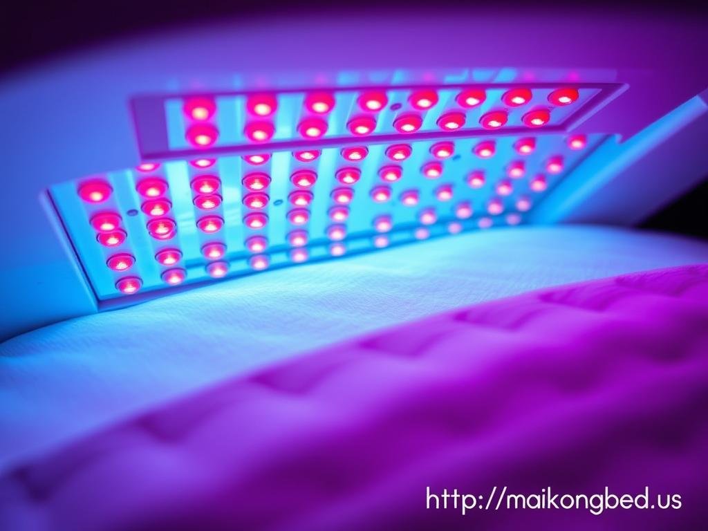 Close-up of infrared light technology in a therapy bed
