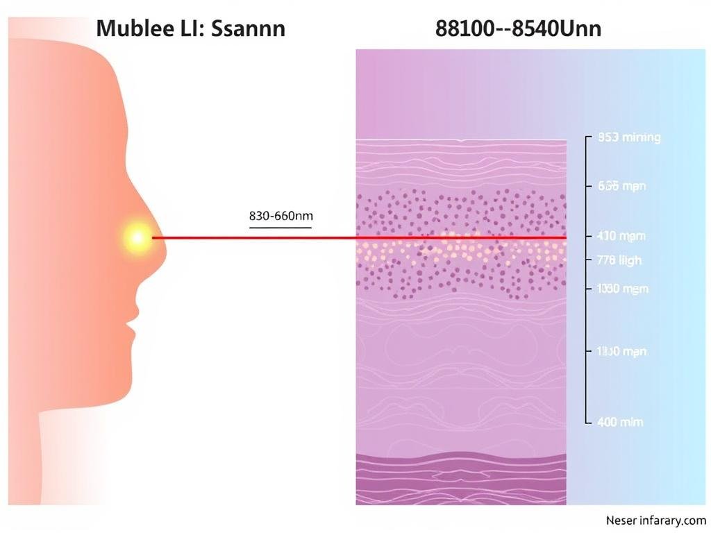 Diagram comparing different light wavelengths and their penetration depths