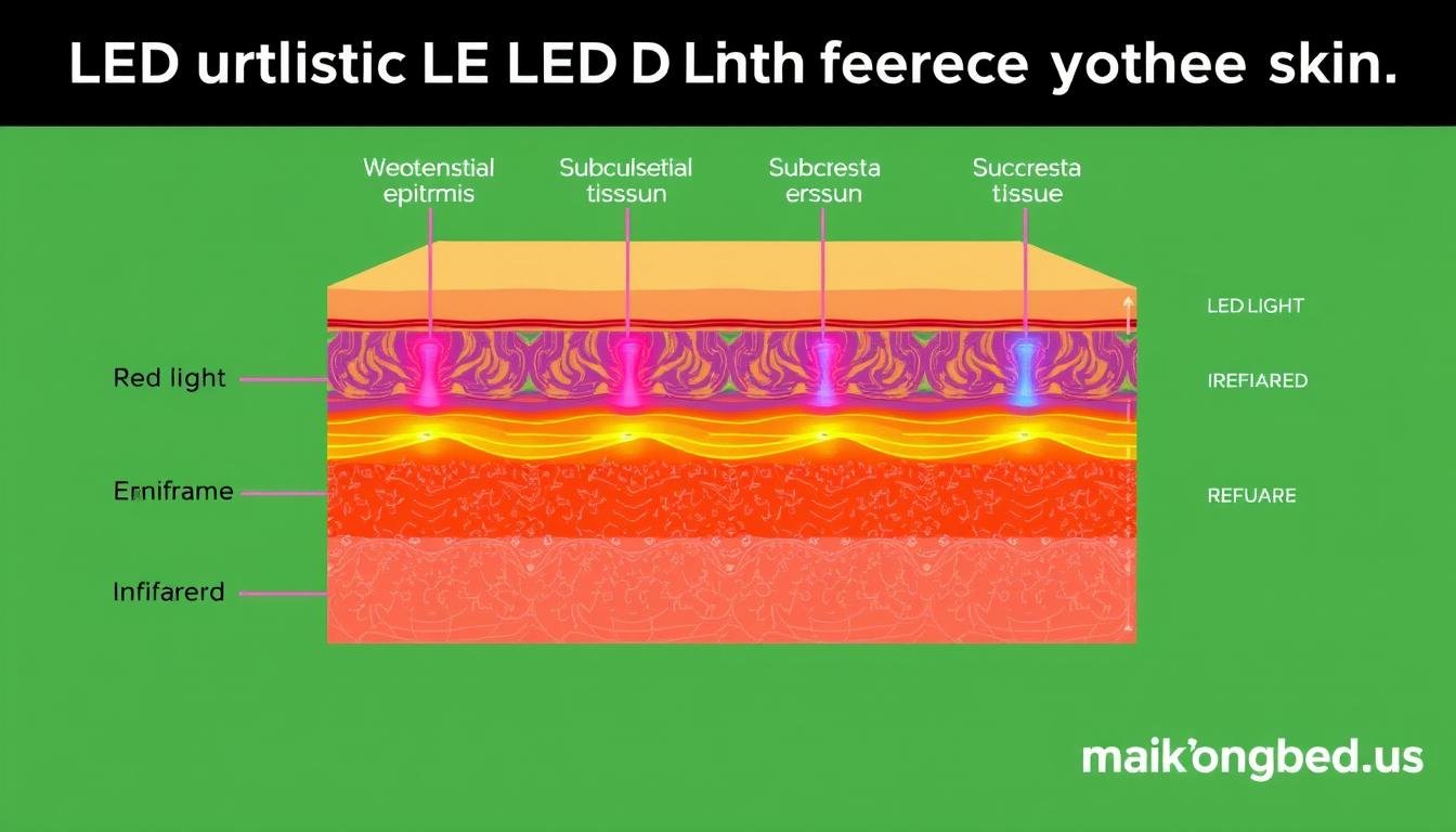 Diagram showing how LED light therapy penetrates skin at different depths