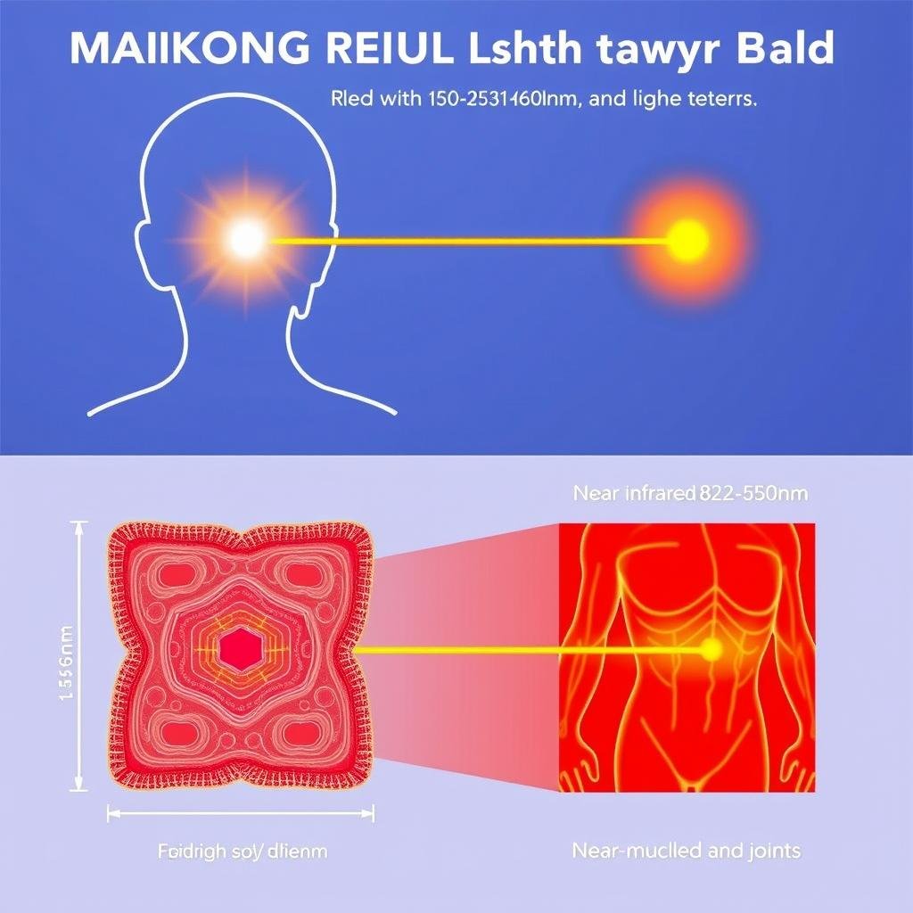Diagram showing how MAIKONG Red Light Therapy Bed wavelengths penetrate different tissue depths Diagram showing how MAIKONG Red Light Therapy Bed wavelengths penetrate different tissue depths