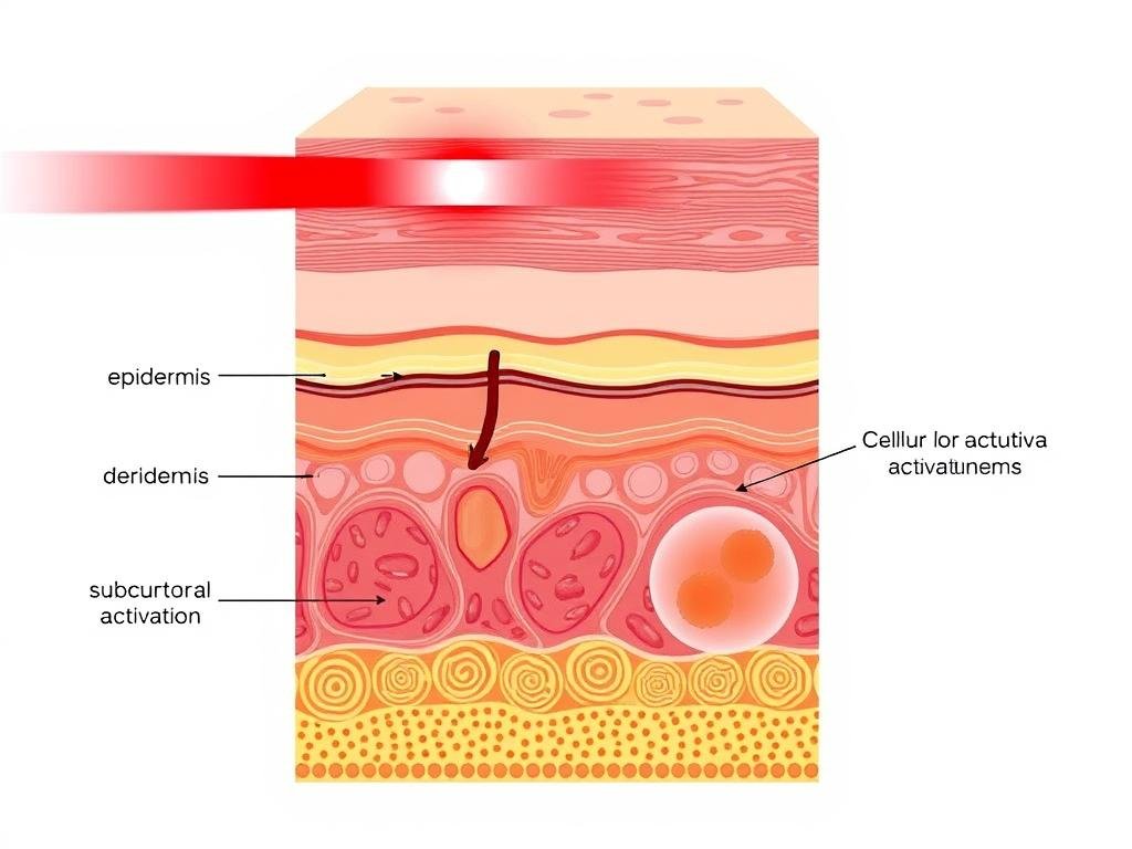 Diagram showing how red light therapy penetrates skin layers