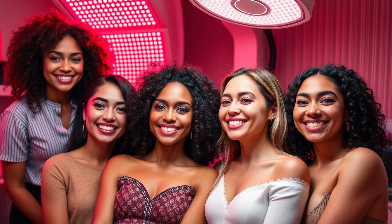 Group of satisfied clients after red light therapy treatment