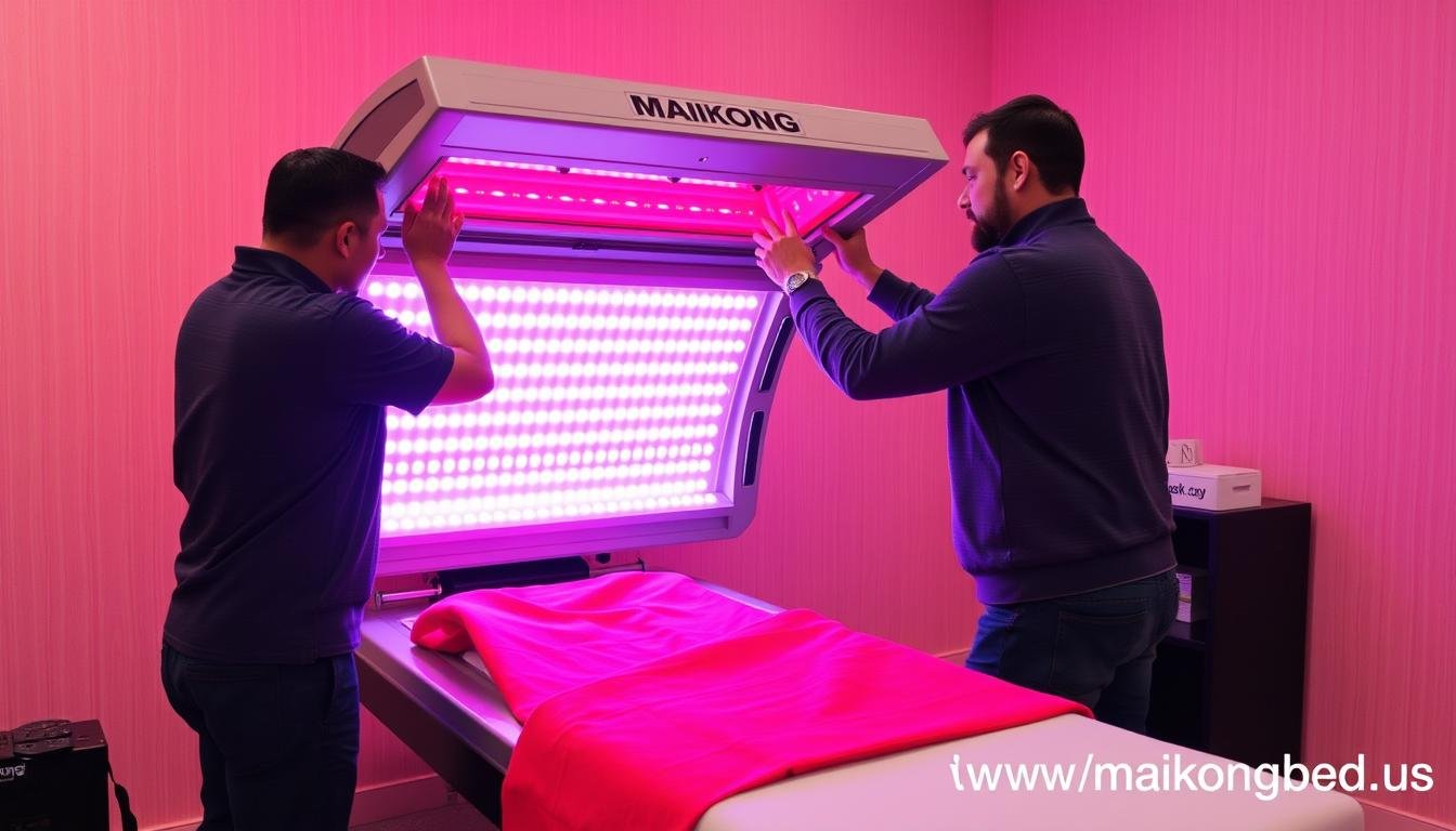 MAIKONG technician installing a Red Light Tanning Bed MAIKONG technician installing a Red Light Tanning Bed