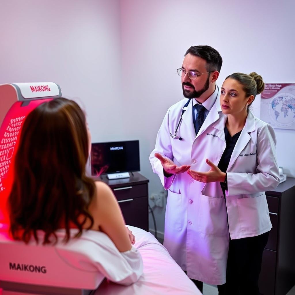 Medical professional explaining Red Light Therapy benefits to client