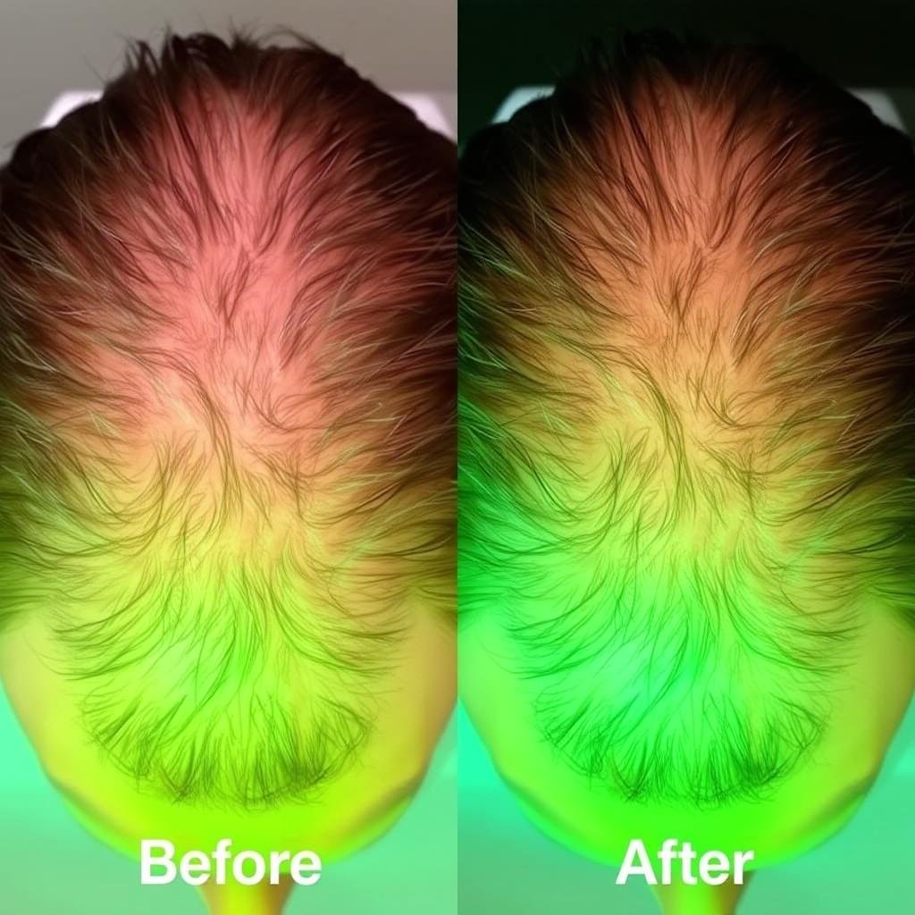 Person with improved hair growth after red light therapy