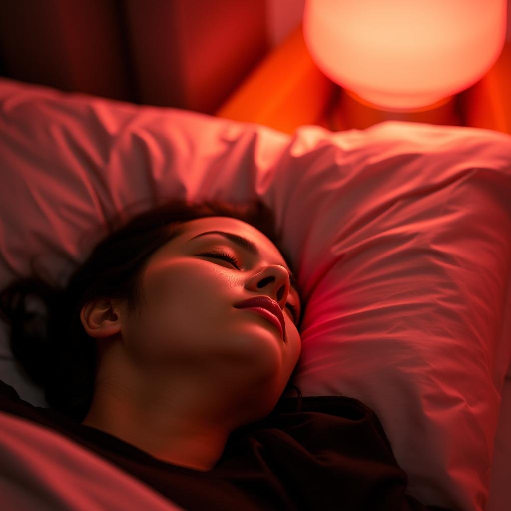 Person with improved sleep quality after red light therapy