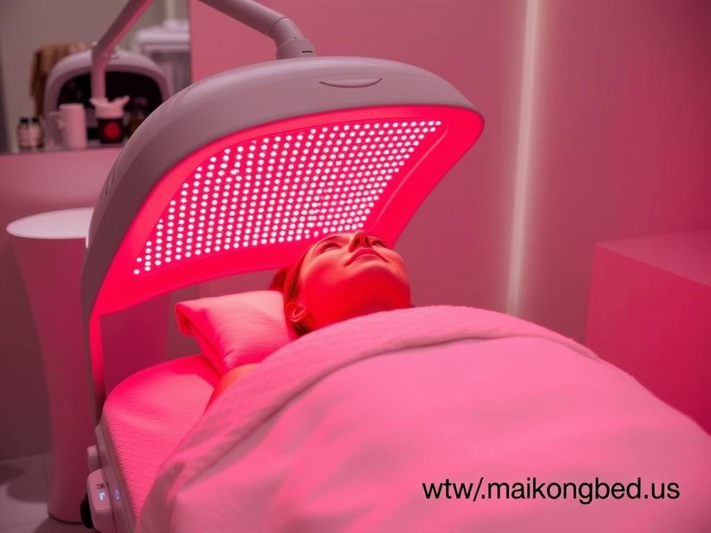 Red light therapy bed treating skin conditions
