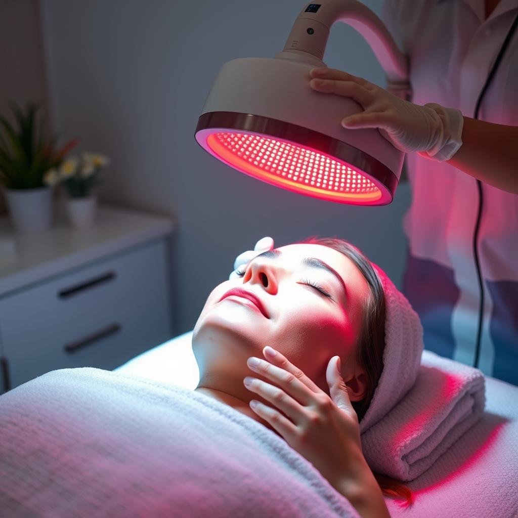 Red light therapy combined with facial treatments