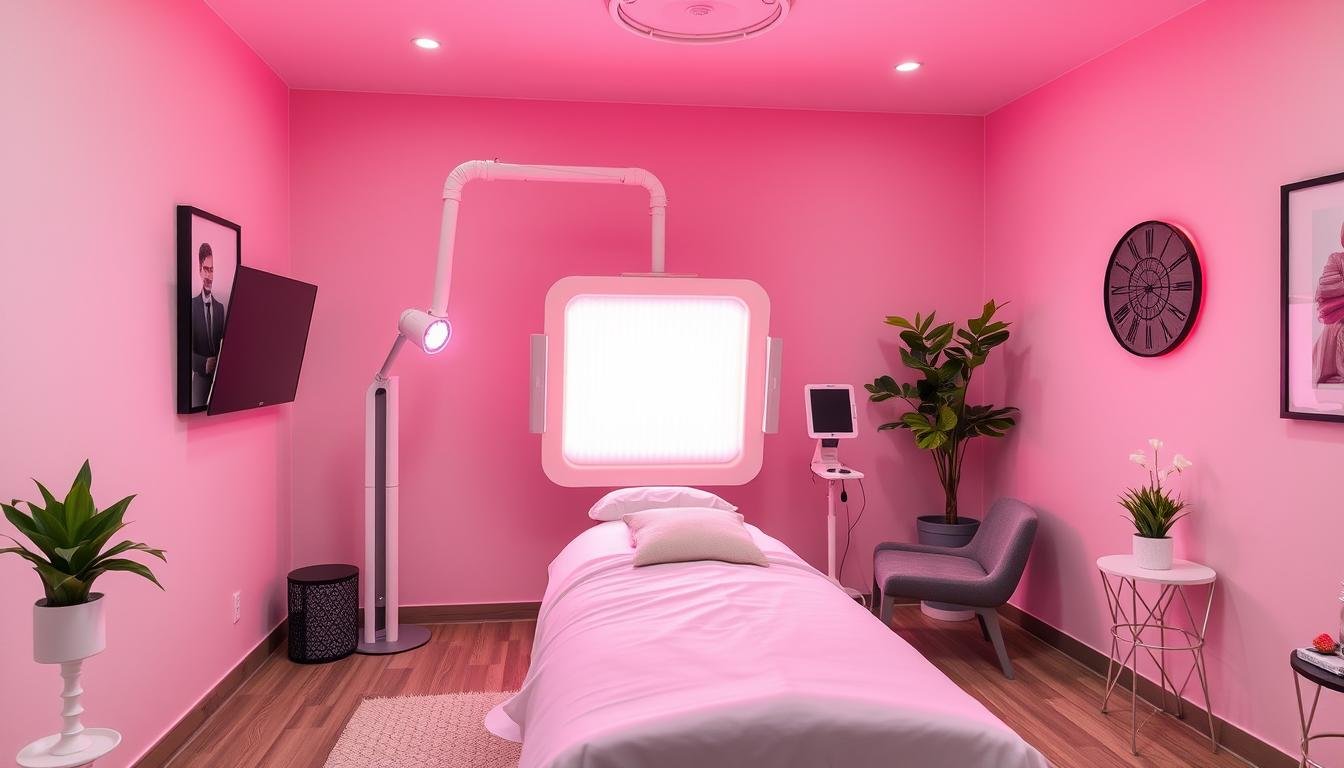 Red light therapy room setup in a wellness center