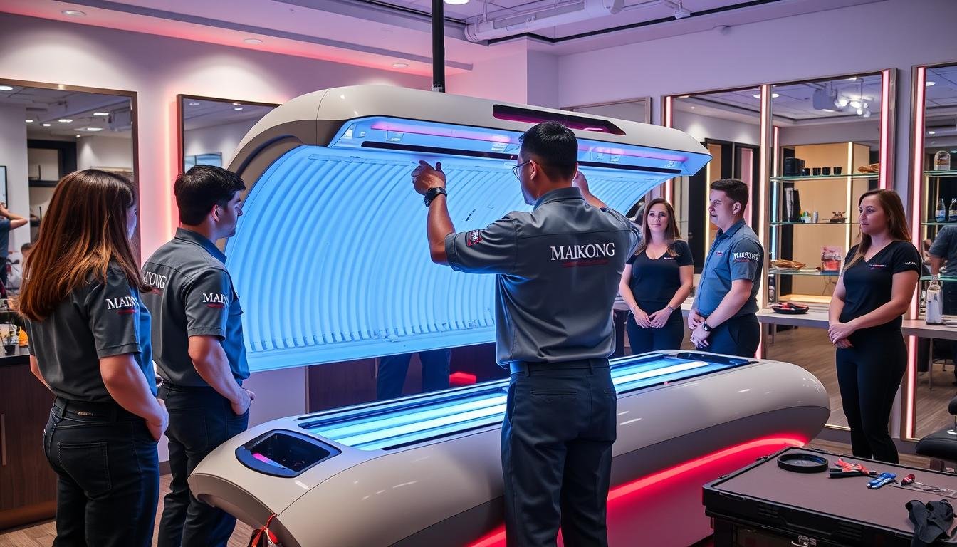 Salon implementation of MAIKONG Red Light Tanning Bed