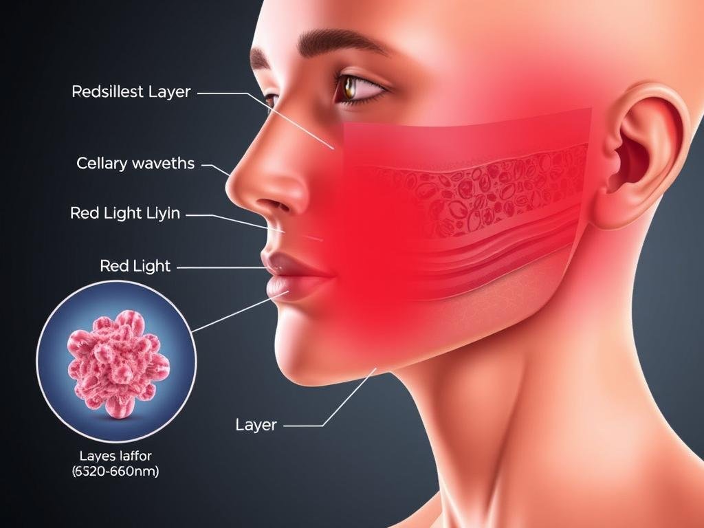 Scientific illustration showing how red light therapy penetrates skin layers