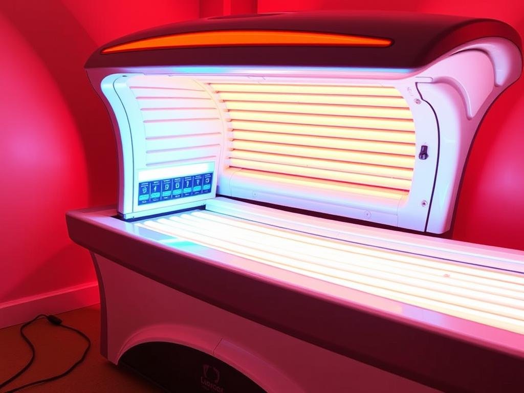 Specialized red light tanning bed combining therapeutic and cosmetic benefits