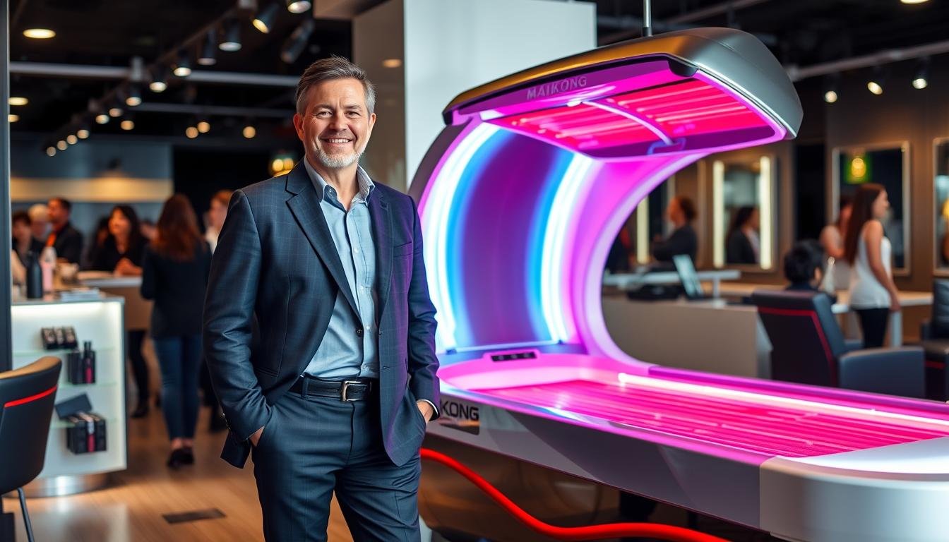 Successful salon owner with MAIKONG Red Light Tanning Bed