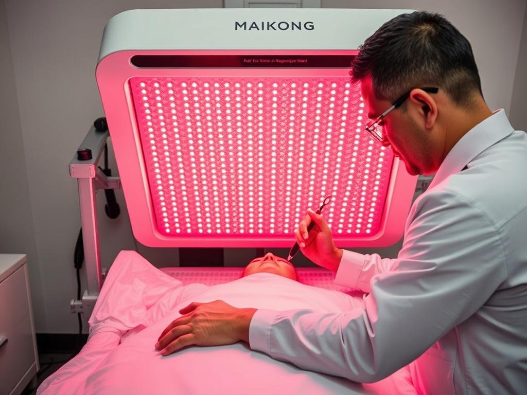 Technician performing maintenance on a MAIKONG Red Light Therapy Bed Technician performing maintenance on a MAIKONG Red Light Therapy Bed