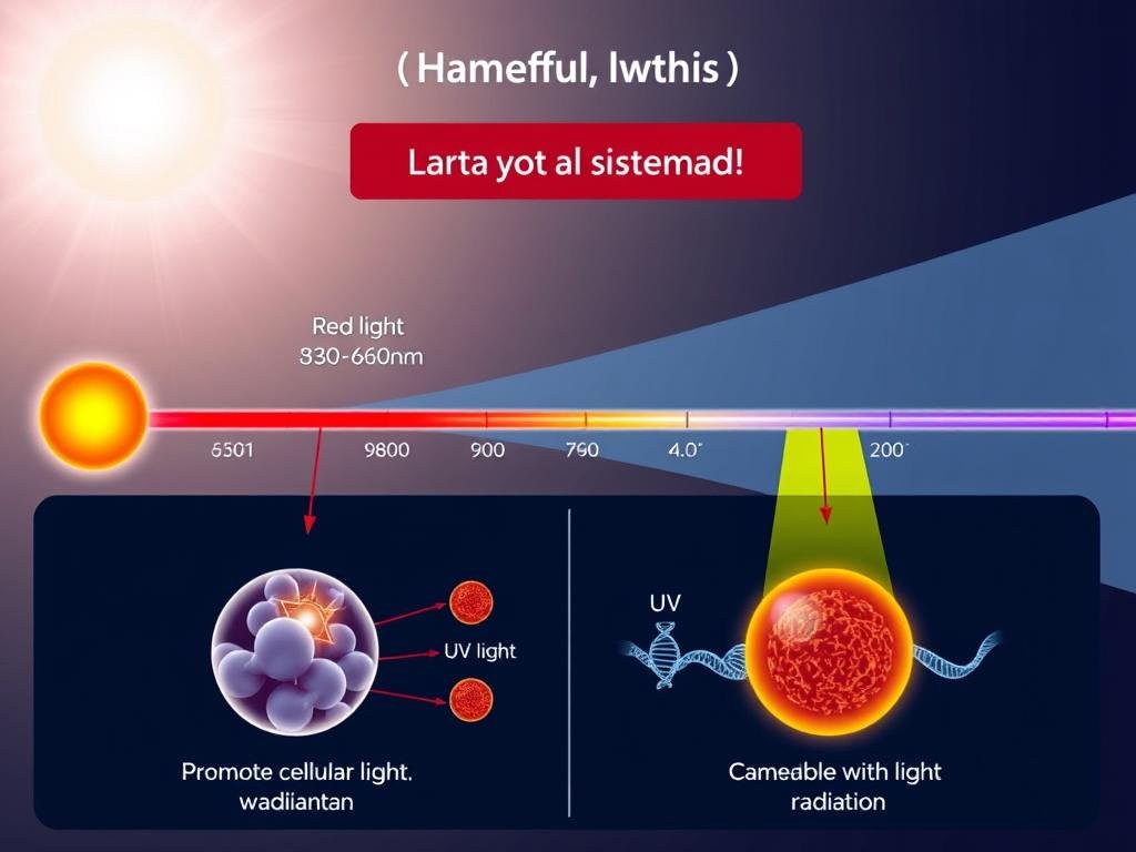 Visual comparison of red light therapy wavelengths vs UV radiation