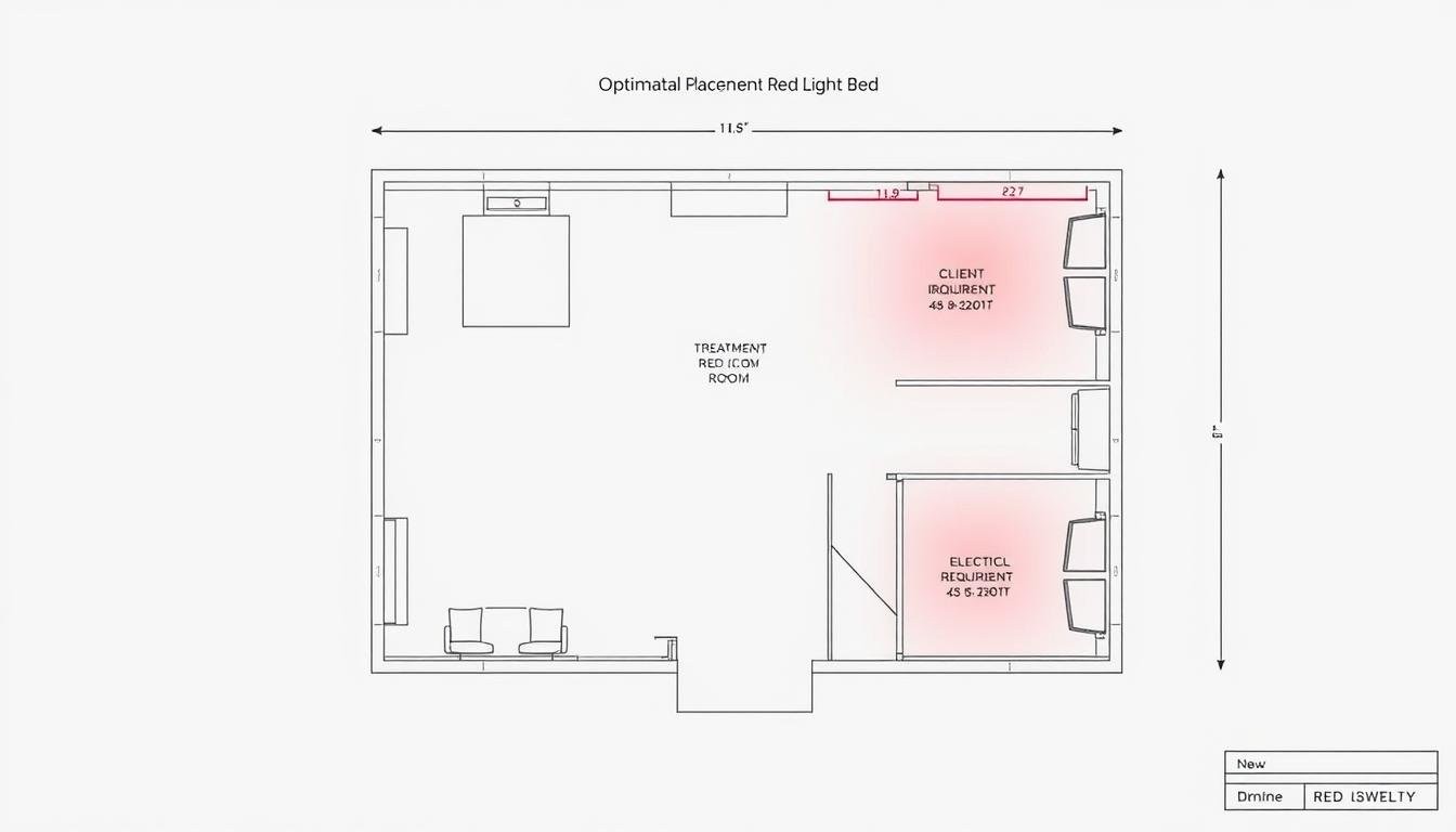 Wellness center floor plan showing optimal placement of MAIKONG Red Light Therapy Bed Wellness center floor plan showing optimal placement of MAIKONG Red Light Therapy Bed