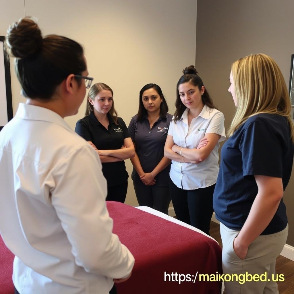 Wellness center staff receiving training on MAIKONG infrared bed operation