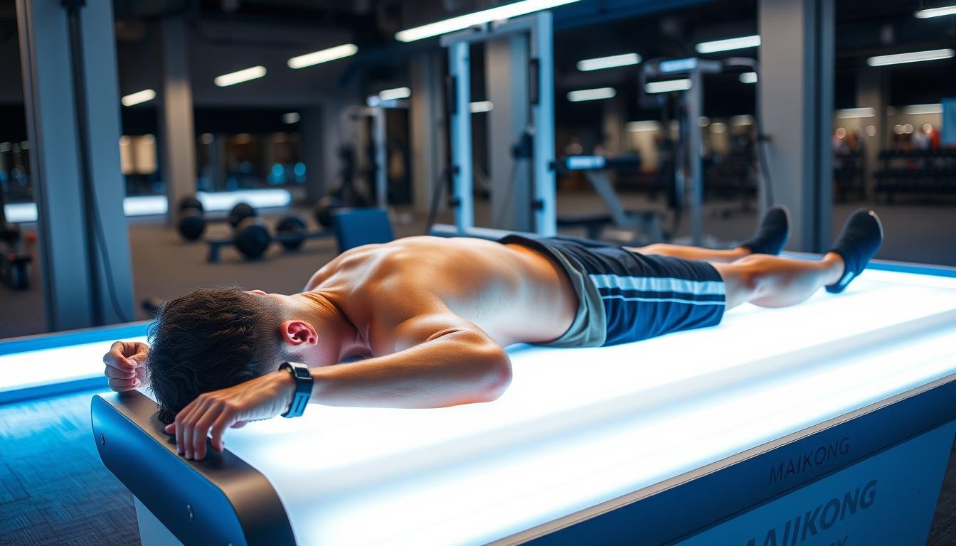 Athlete using MAIKONG Infrared Bed for muscle recovery