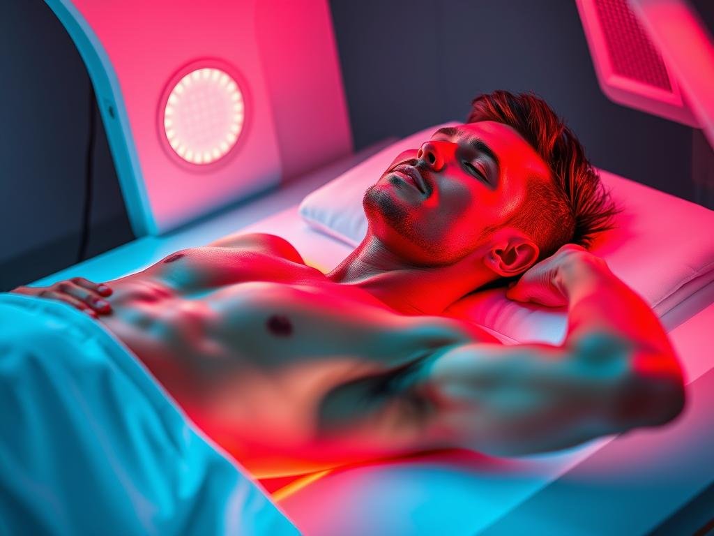 Athlete using MAIKONG red light therapy for muscle recovery