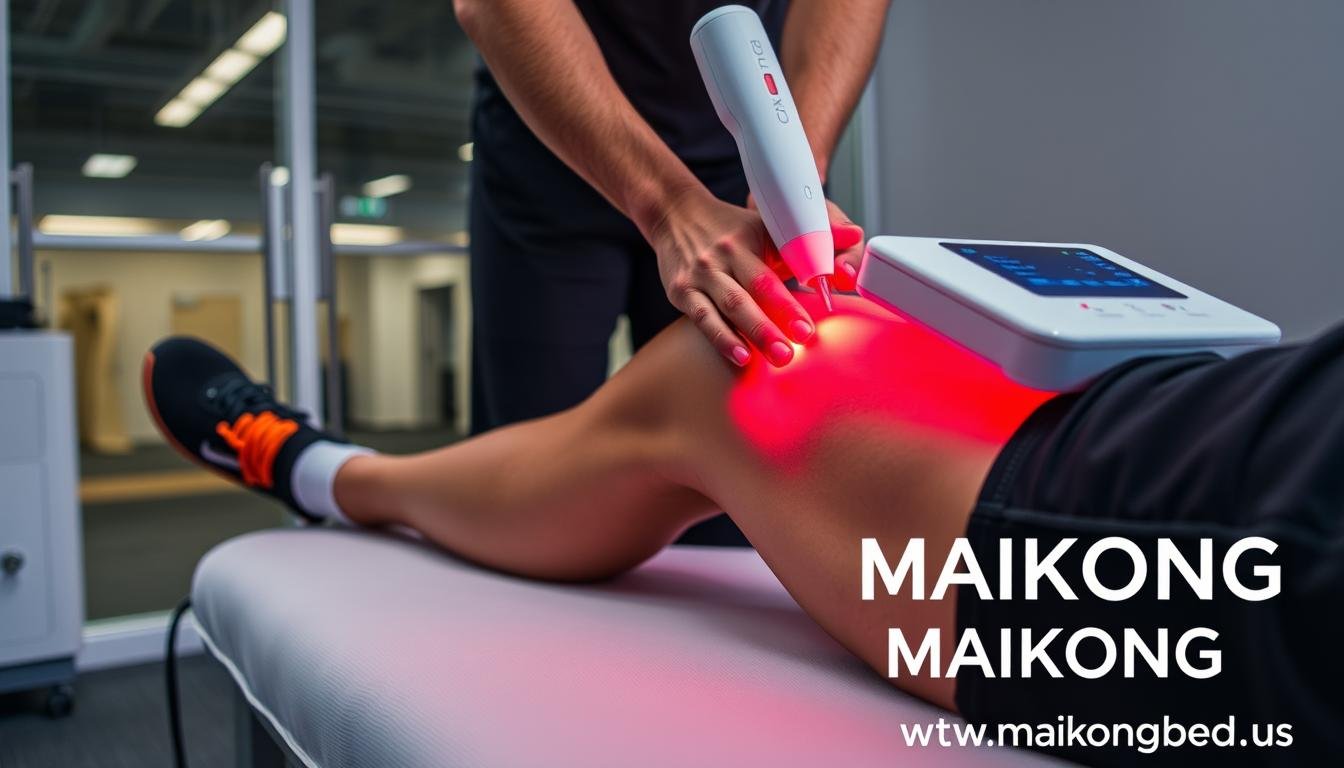 Athlete using MAIKONG red light therapy for muscle recovery