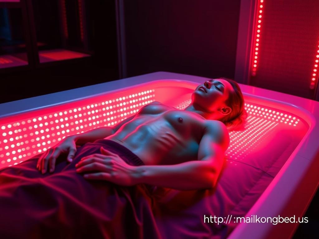 Athlete using infrared bed for muscle recovery after training