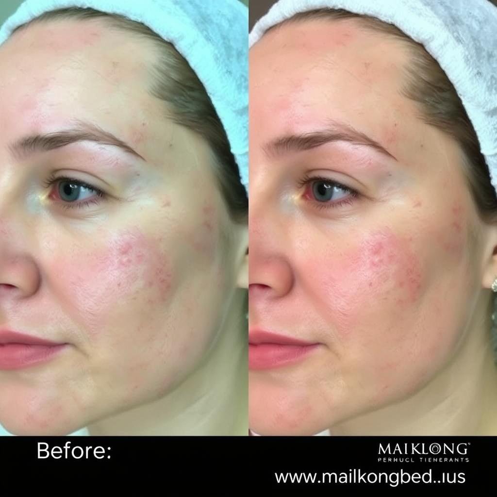 Before and after images showing acne scar reduction with MAIKONG red light therapy