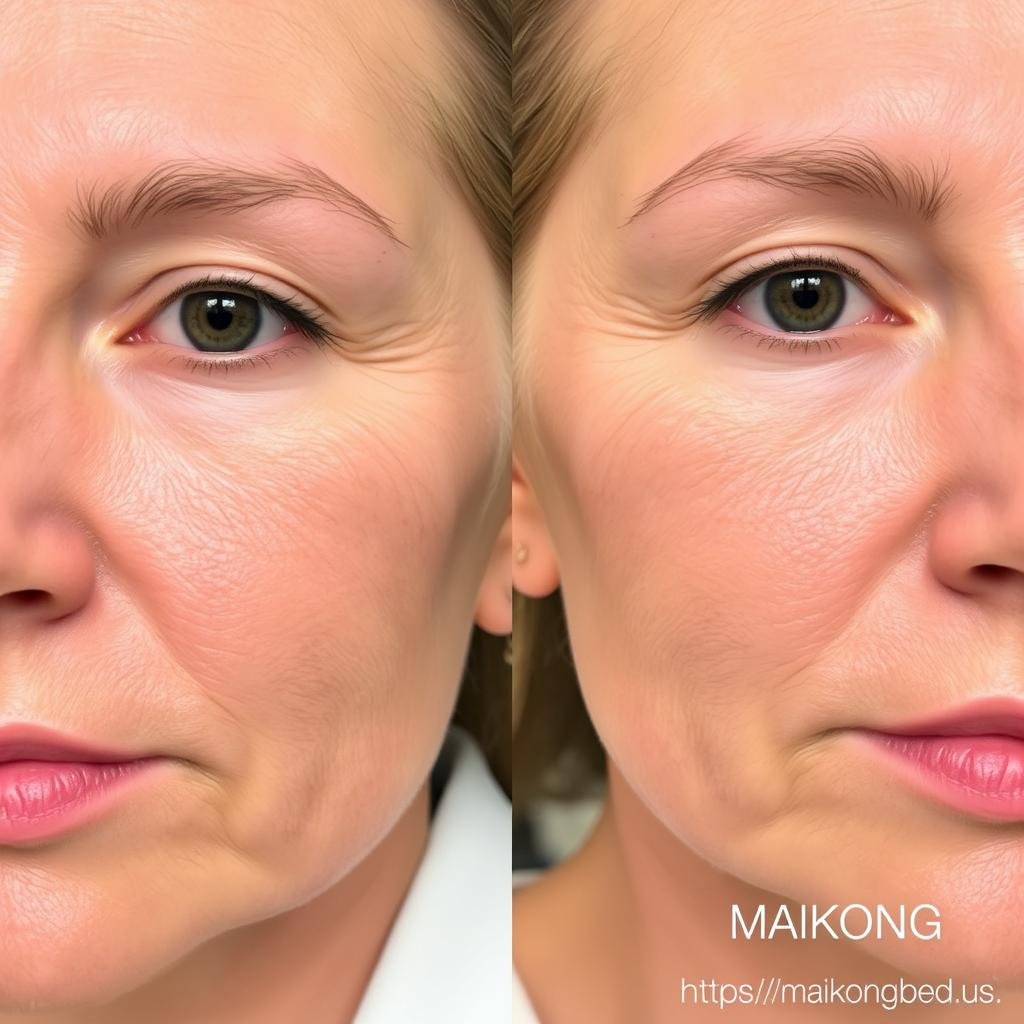 Before and after images showing improved skin elasticity with MAIKONG red light therapy