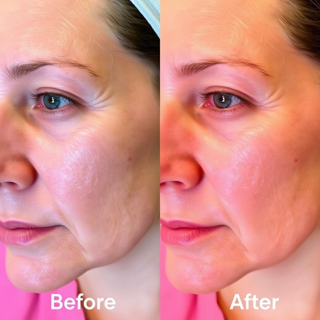 Before and after photos showing skin improvement with red light therapy