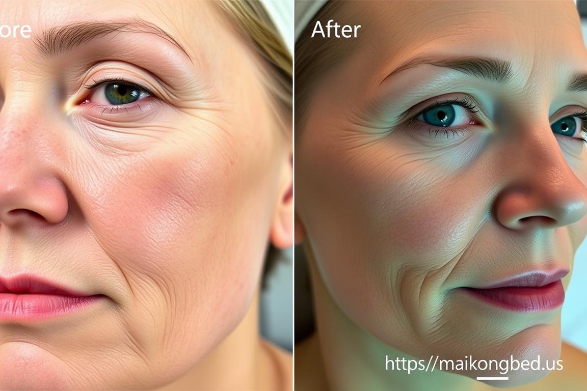 Before and after results of skin improvement with red light therapy