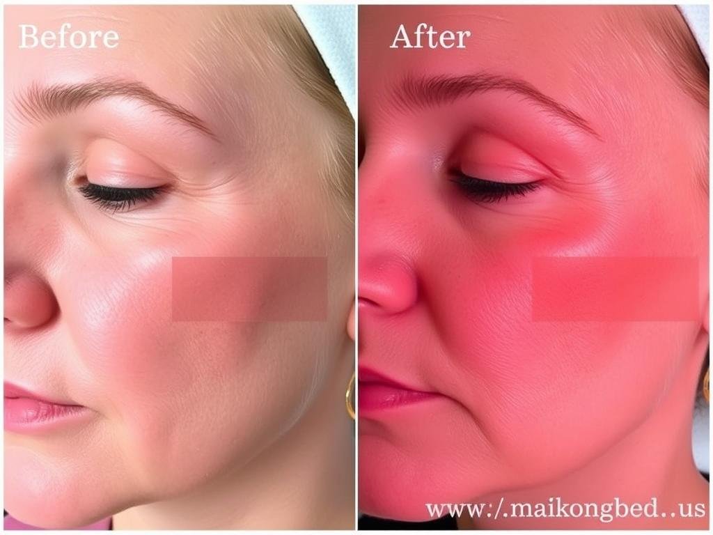 Before and after results of skin rejuvenation with MAIKONG red light therapy