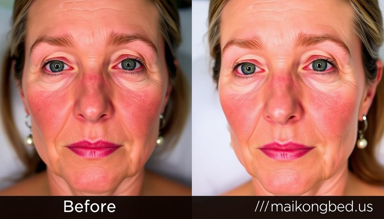 Before and after results showing skin rejuvenation from red light therapy