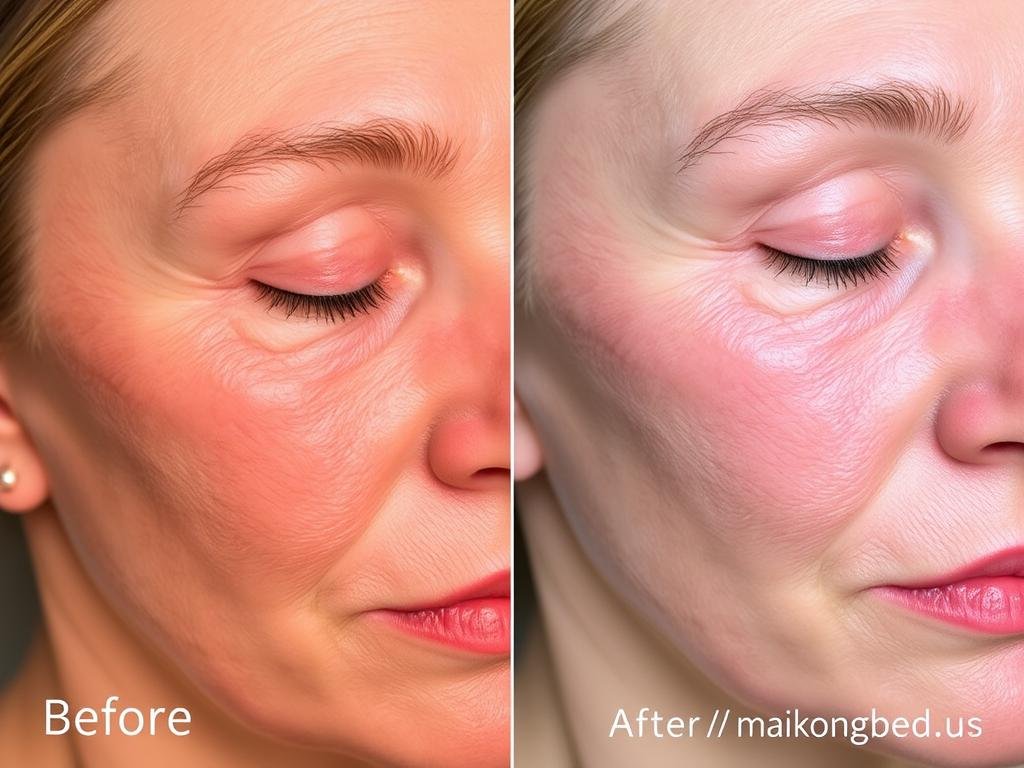 Before and after skin treatment with MAIKONG red light therapy Before and after skin treatment with MAIKONG red light therapy