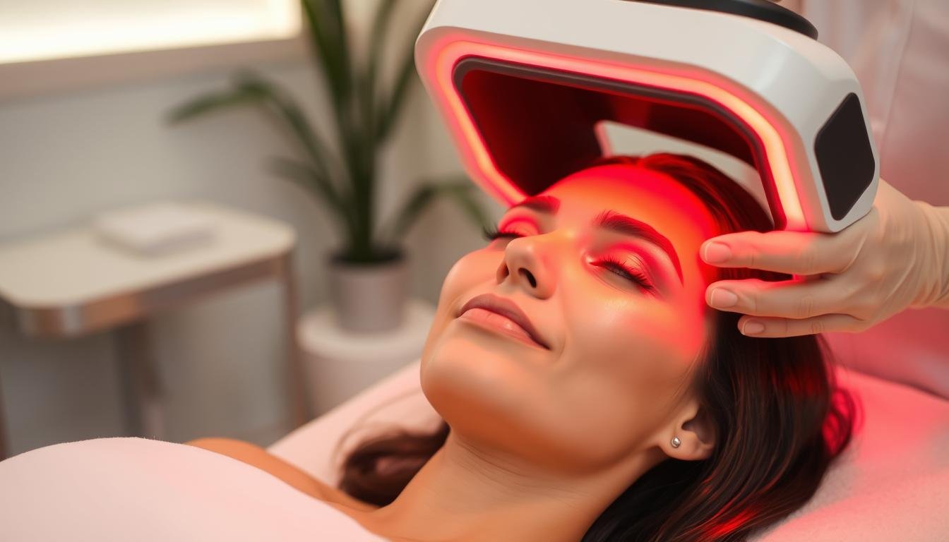 Client receiving red light therapy treatment in a comfortable setting