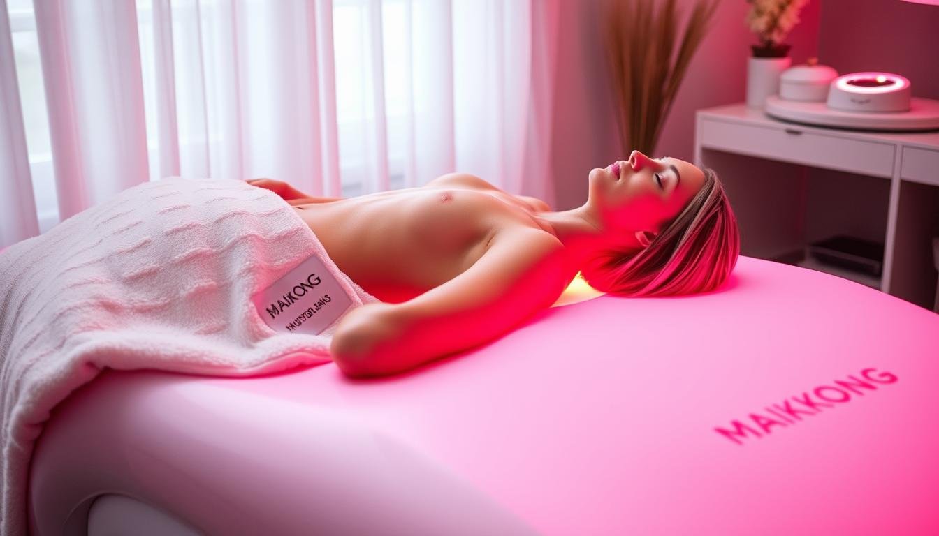 Client receiving red light therapy treatment