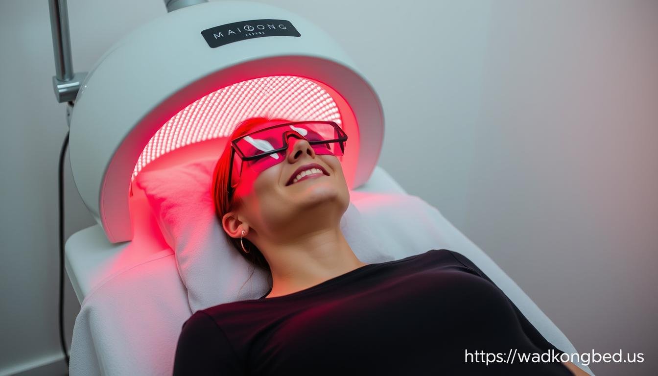 Client receiving treatment in MAIKONG red light bed