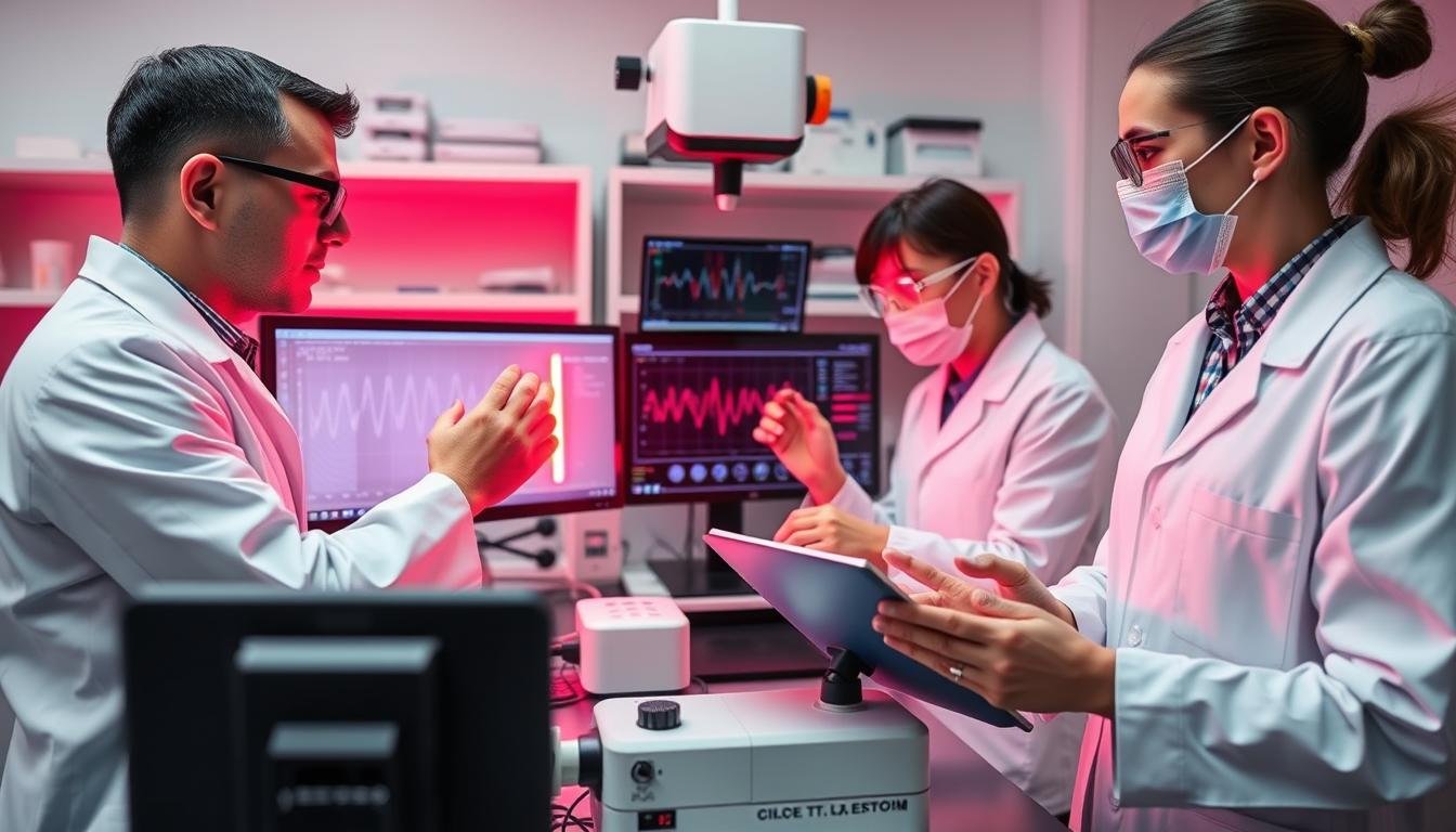 Clinical research laboratory studying red light therapy efficacy