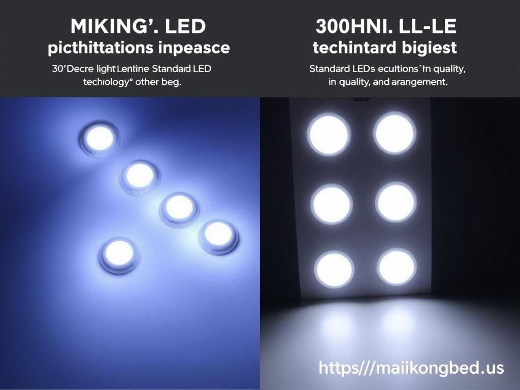Close-up of MAIKONG's premium LED configuration with lens technology compared to standard LEDs