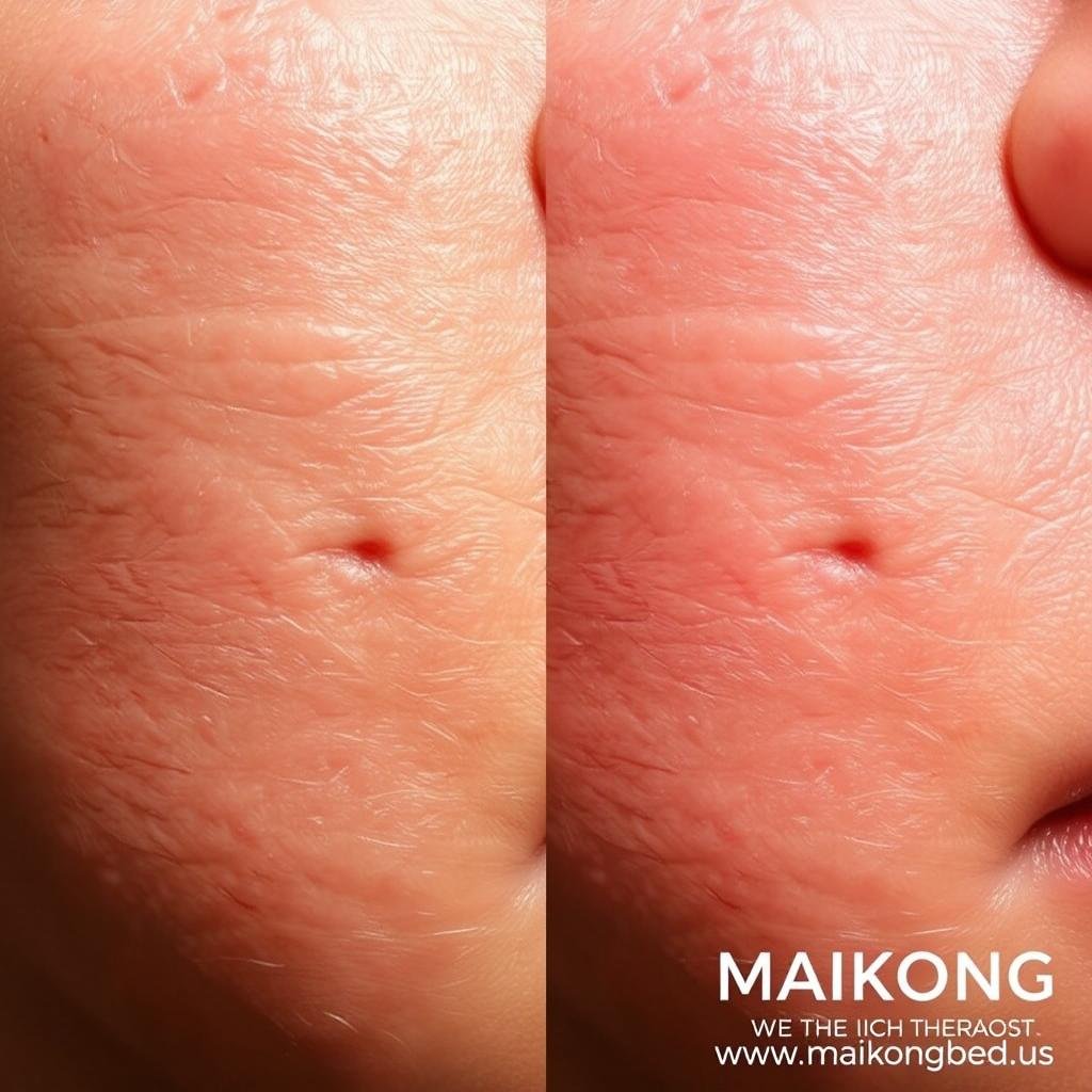 Close-up of improved skin texture after MAIKONG red light therapy treatments