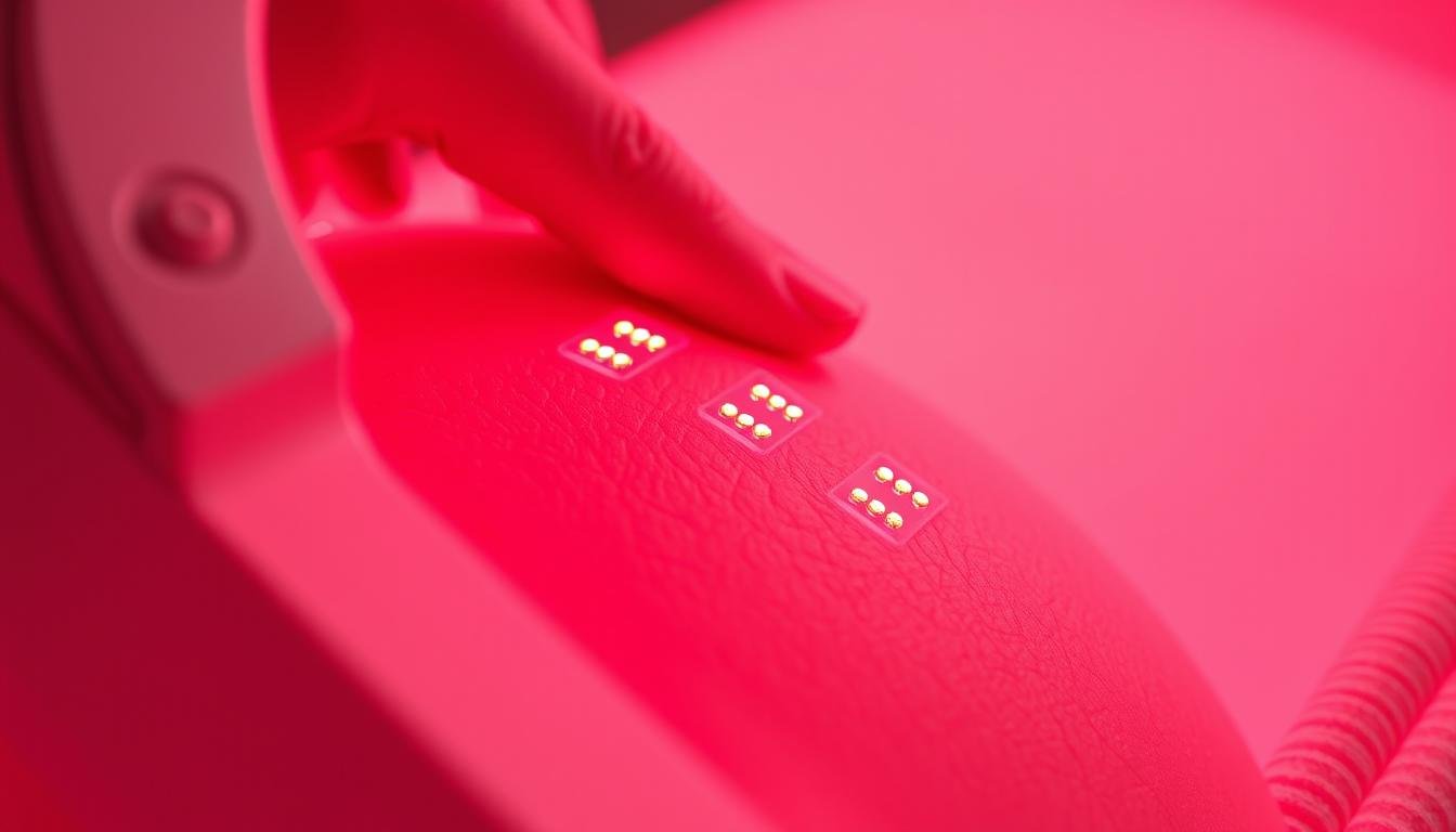 Close-up of red light therapy treatment on MAIKONG Infrared Bed