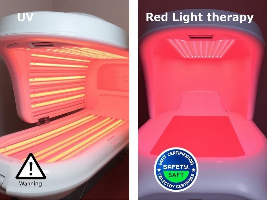 Comparison between UV tanning bed and red light therapy bed safety features