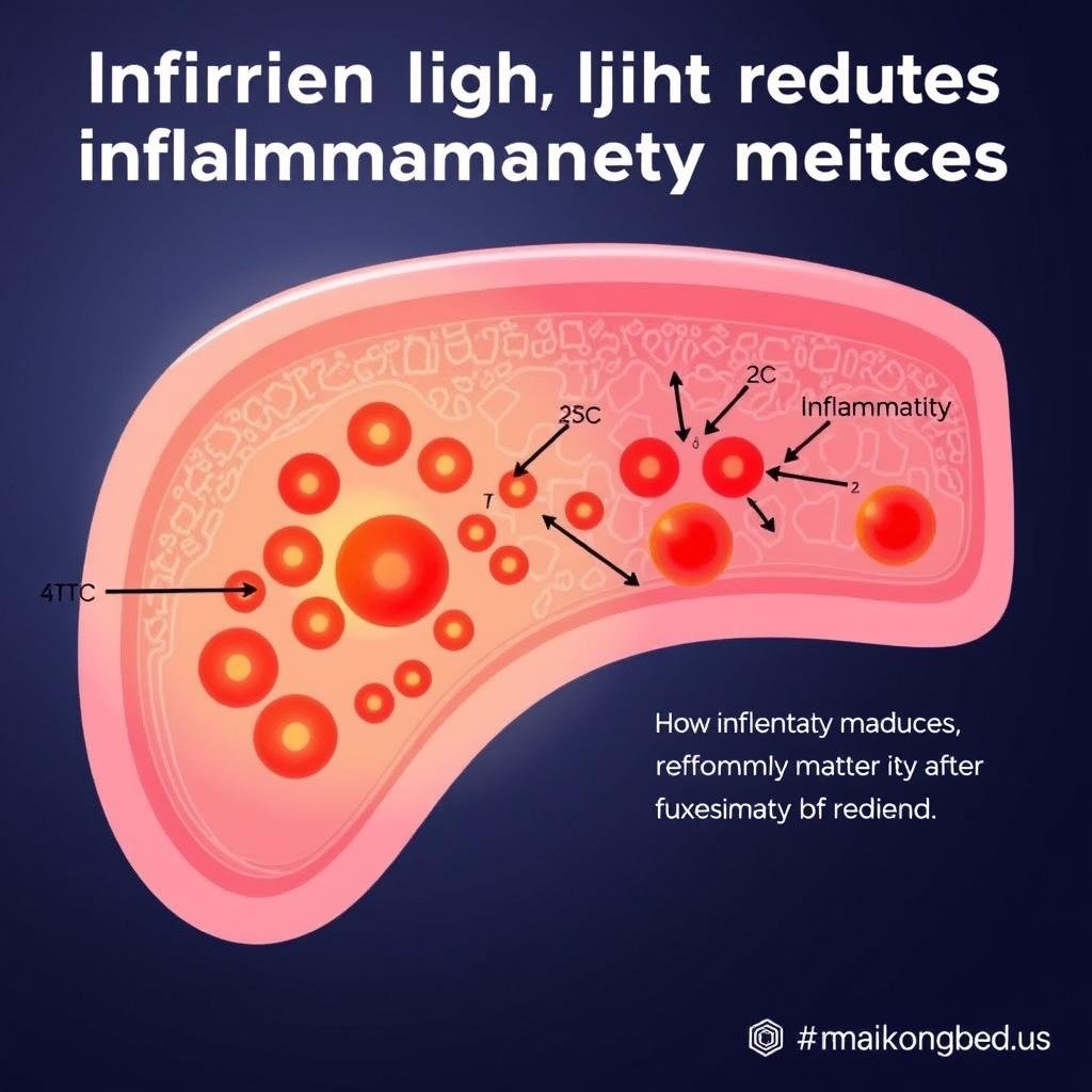 Diagram showing how infrared light reduces inflammatory markers in tissue