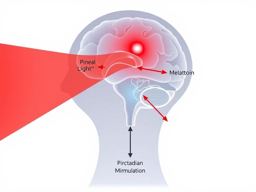 Diagram showing how red light therapy affects sleep cycles and melatonin production