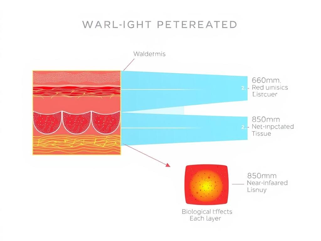 Diagram showing how red light therapy penetrates skin at different depths