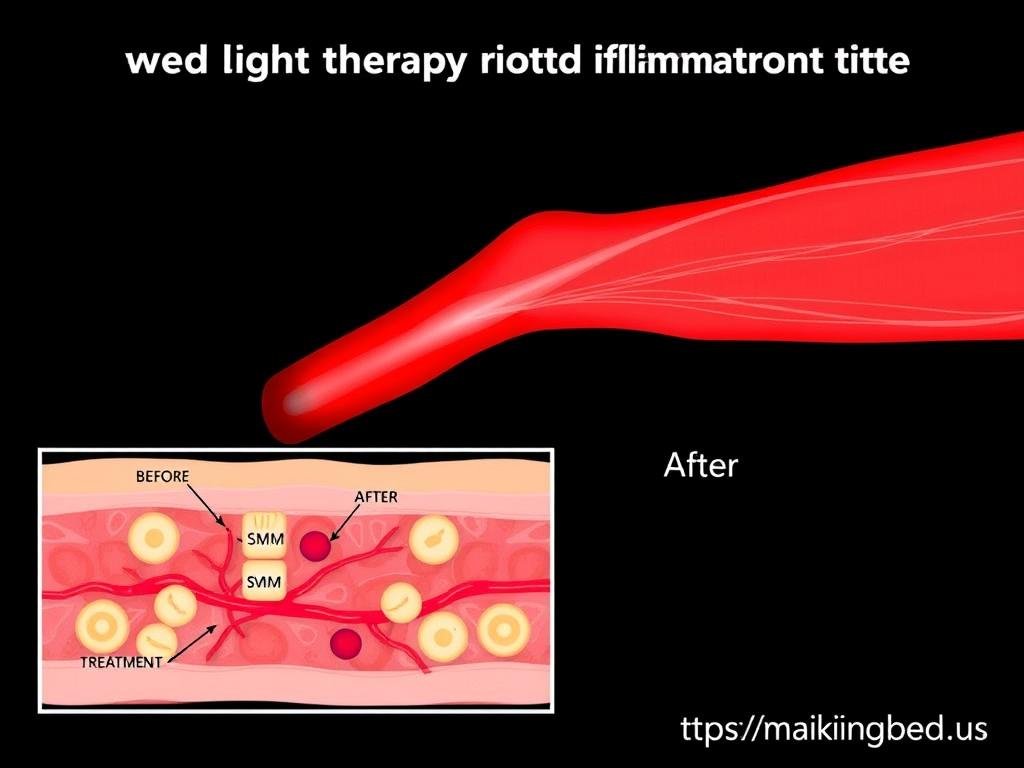 Diagram showing how red light therapy reduces inflammation and pain