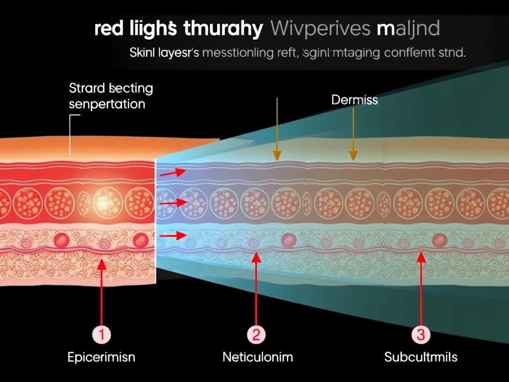 Diagram showing how red light wavelengths penetrate skin layers and reach cells