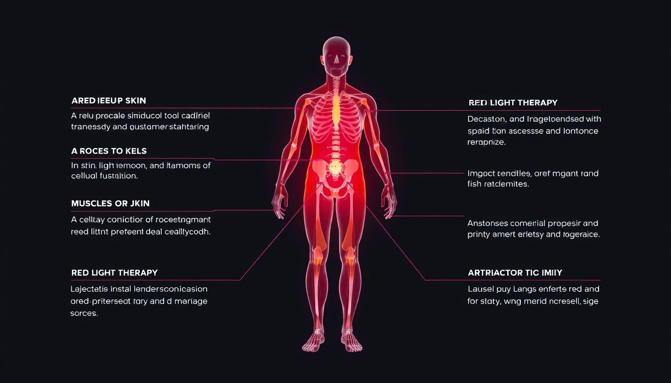 Infographic showing the various health benefits of red light therapy across different body systems