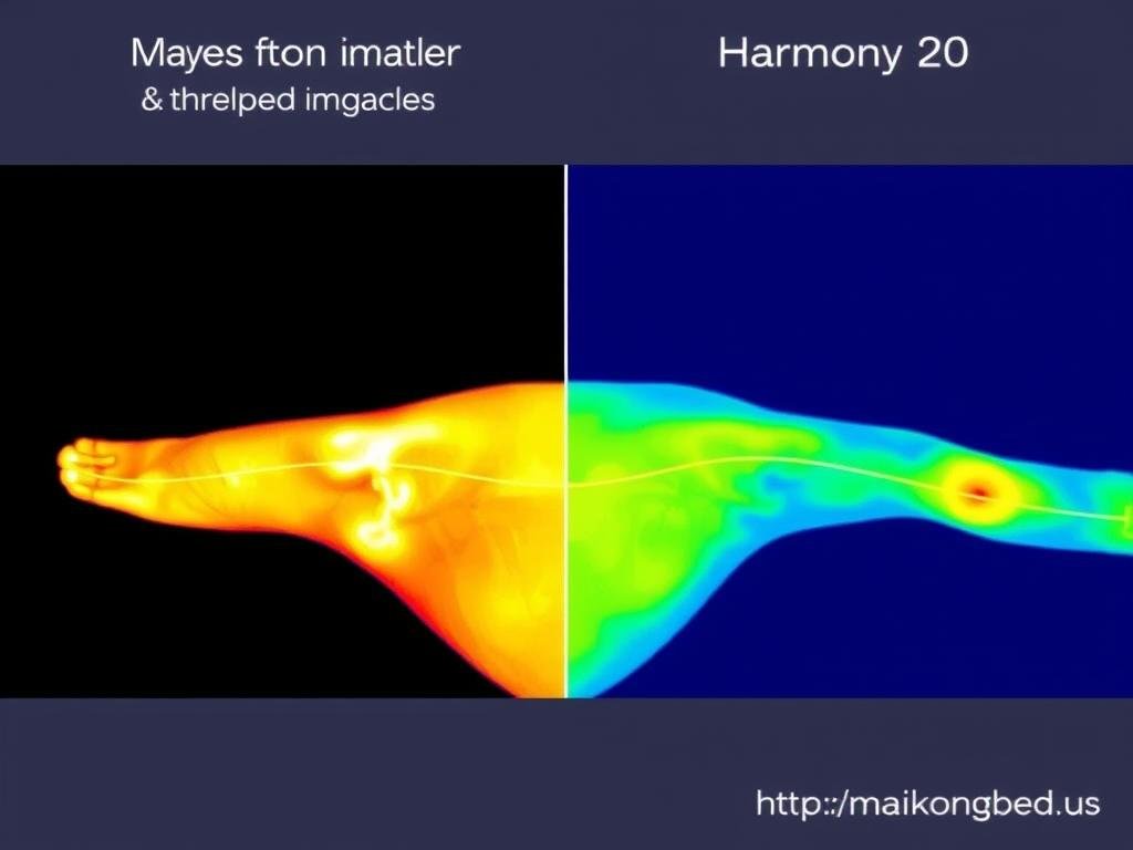 Infrared imaging showing deeper tissue penetration with MAIKONG therapy compared to Harmony 20