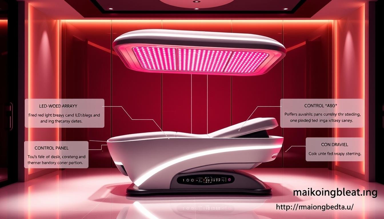 MAIKONG red light therapy bed with technical features highlighted