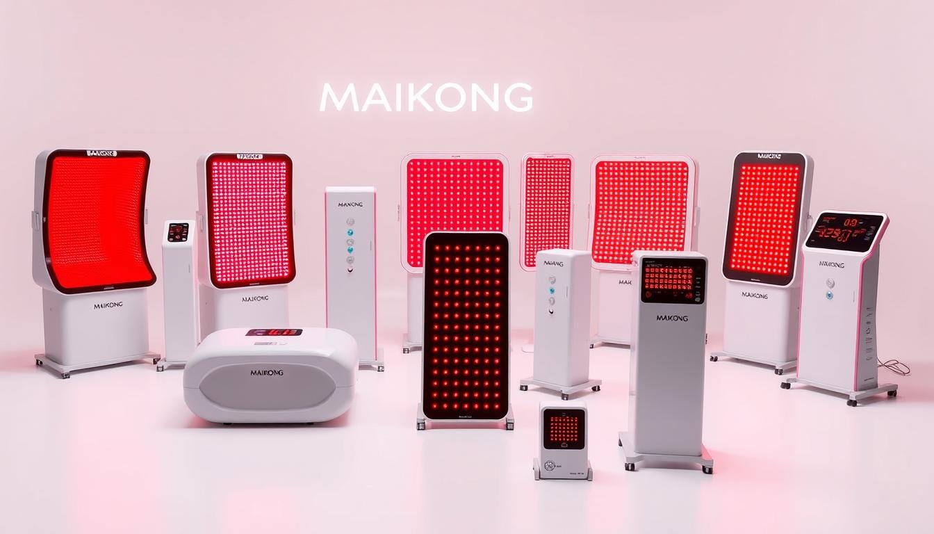 MAIKONG's complete product line of red light therapy devices including beds, panels, and targeted devices